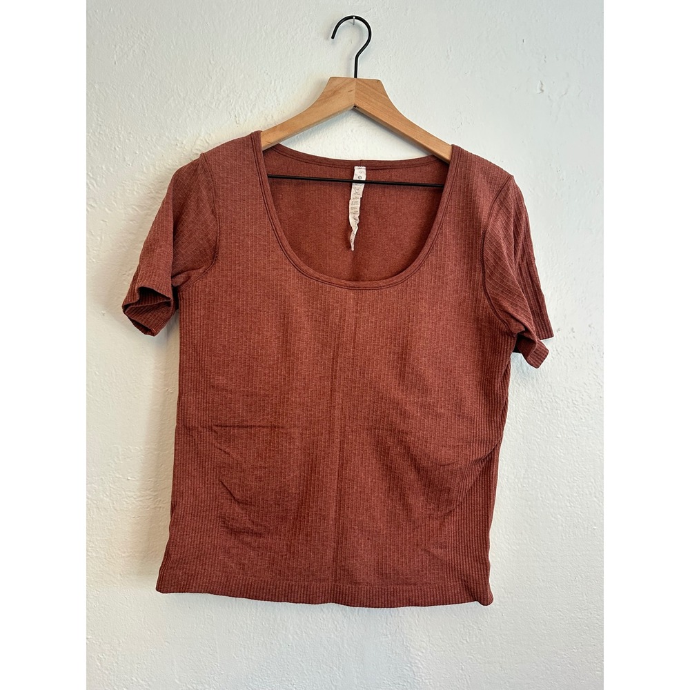 Lululemon Ebb to Street Short Sleeve Ribbed Scoop Neck Shirt Rust Brown Size 12
